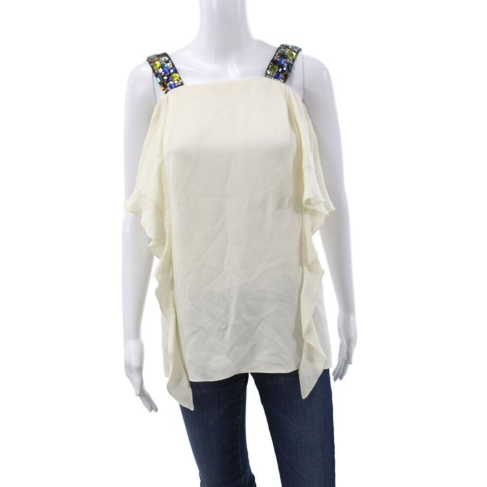 Chloe Women Designer Sleeveless Square Neck Beige Blouse Size S
